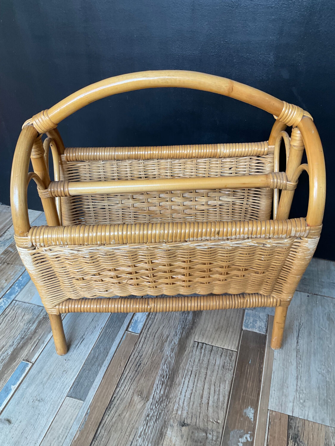 Vintage rattan magazine holder