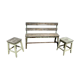 Garden bench in iron and wood and these 2 wooden stools