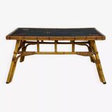 50s/60s coffee table in rattan and ceramic