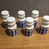 Set of 6 opaline spice pots from the 1960s