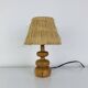 Turned wood lamp with straw shade, 1960s, vintage