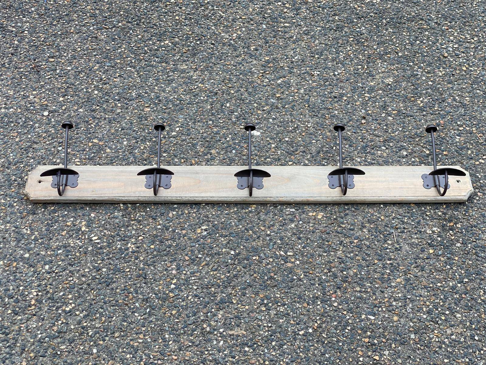 Solid wood and steel coat rack with 5 hooks