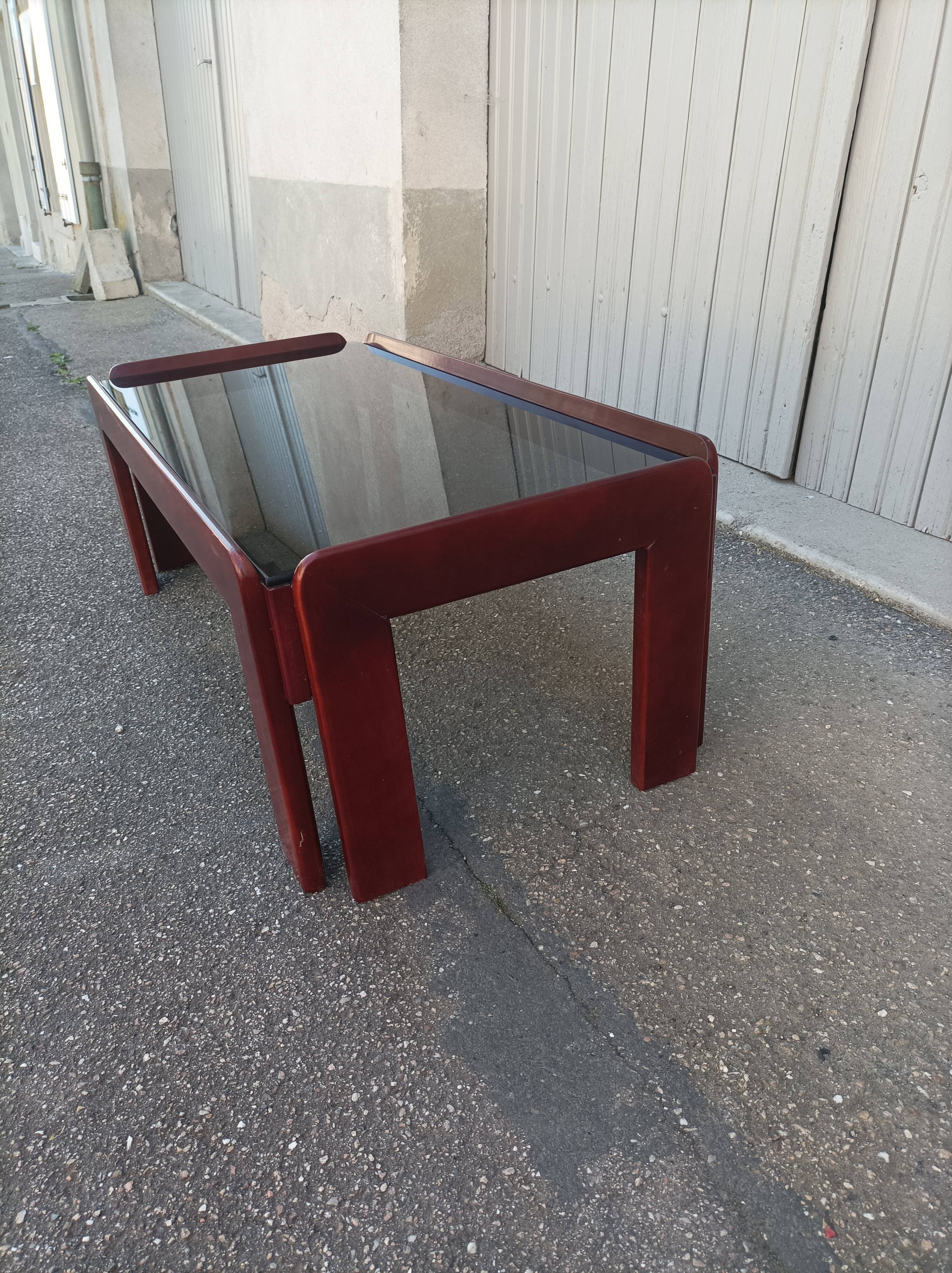 Table basse vintage acajou et verre