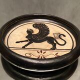 Cup decorated with winged sphinx in Ciboure sandstone signed Marie Fernandez