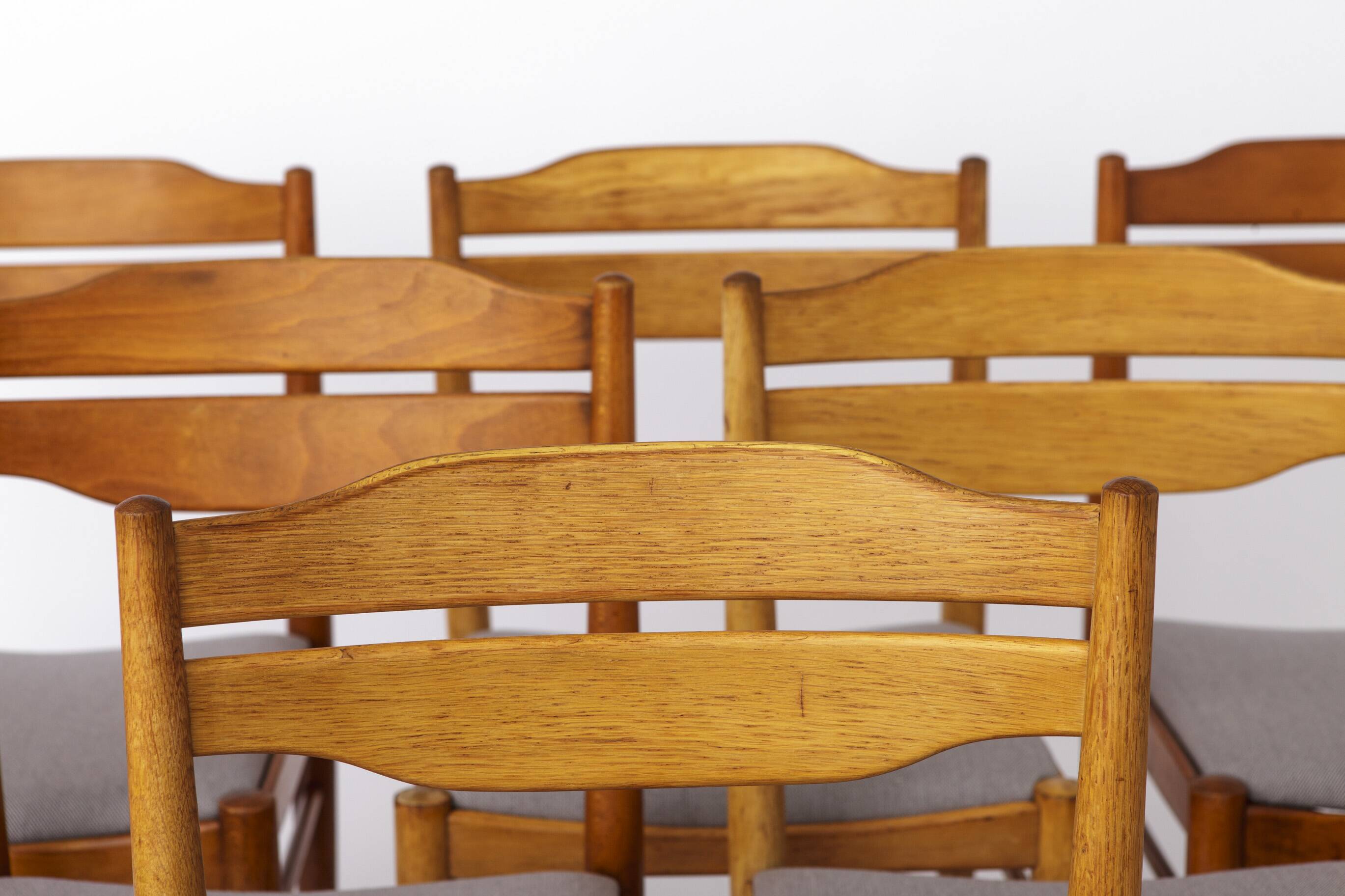 Set of 6 Vintage Dining Chairs 1970s, Beechwood & Teak Chairs, Mid Century