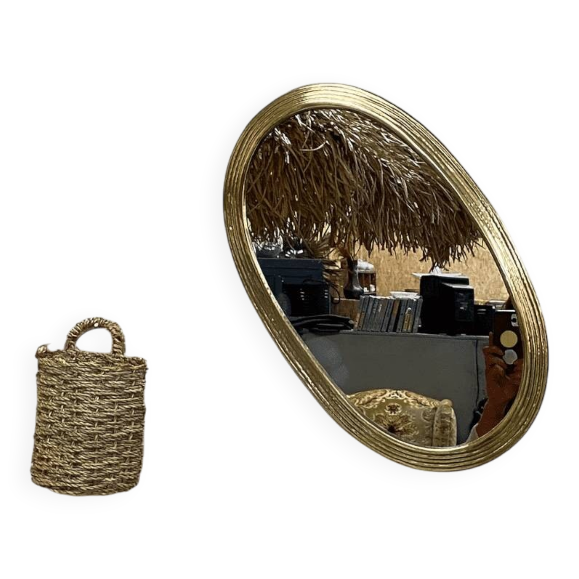 Oval brass mirror