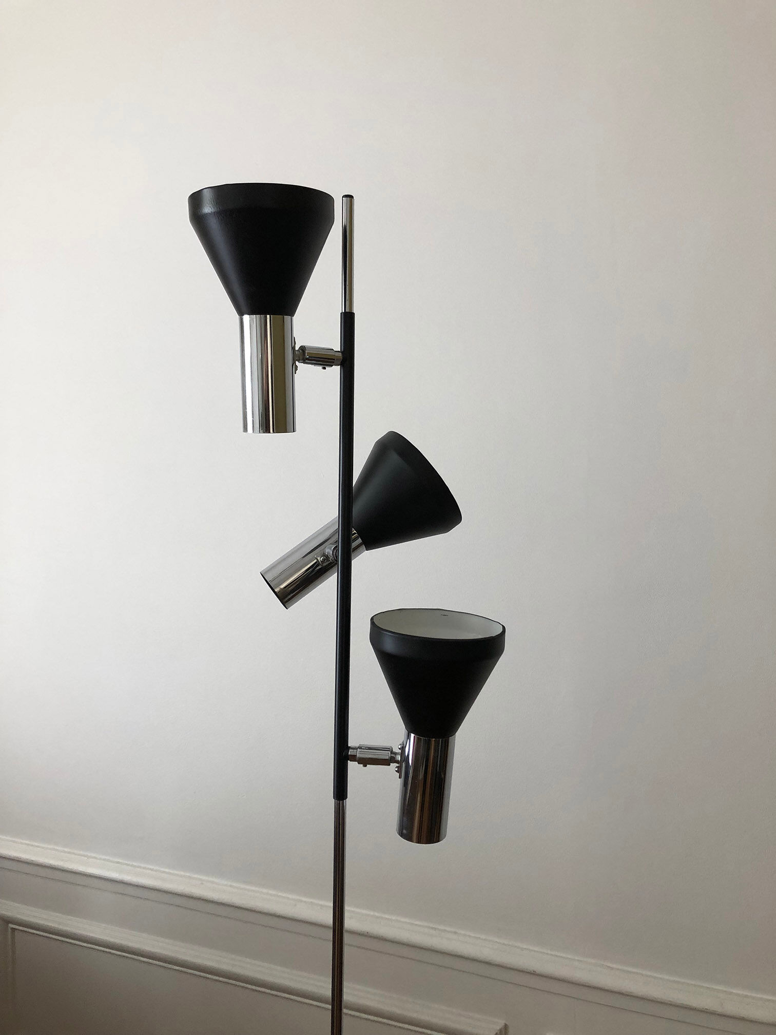 Lampadaire allemand en chrome 1970 3 lampes