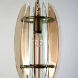 Mid-Century Italian pink and clear thick glass chandelier by Veca. Italy 1960s