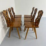 Set of 6 Alsatian double heart chairs in solid oak, early 20th century