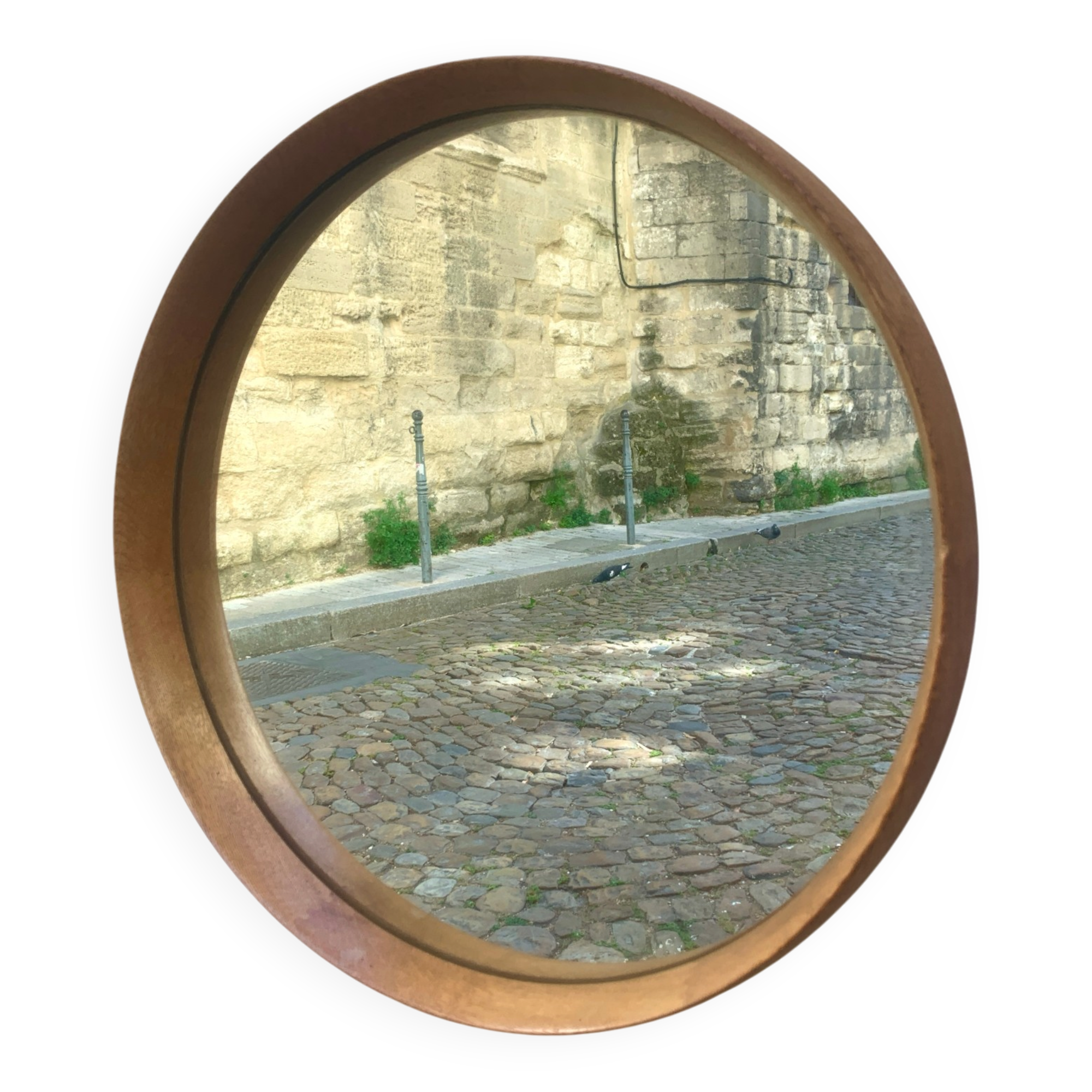 Scandinavian round mirror in teak
