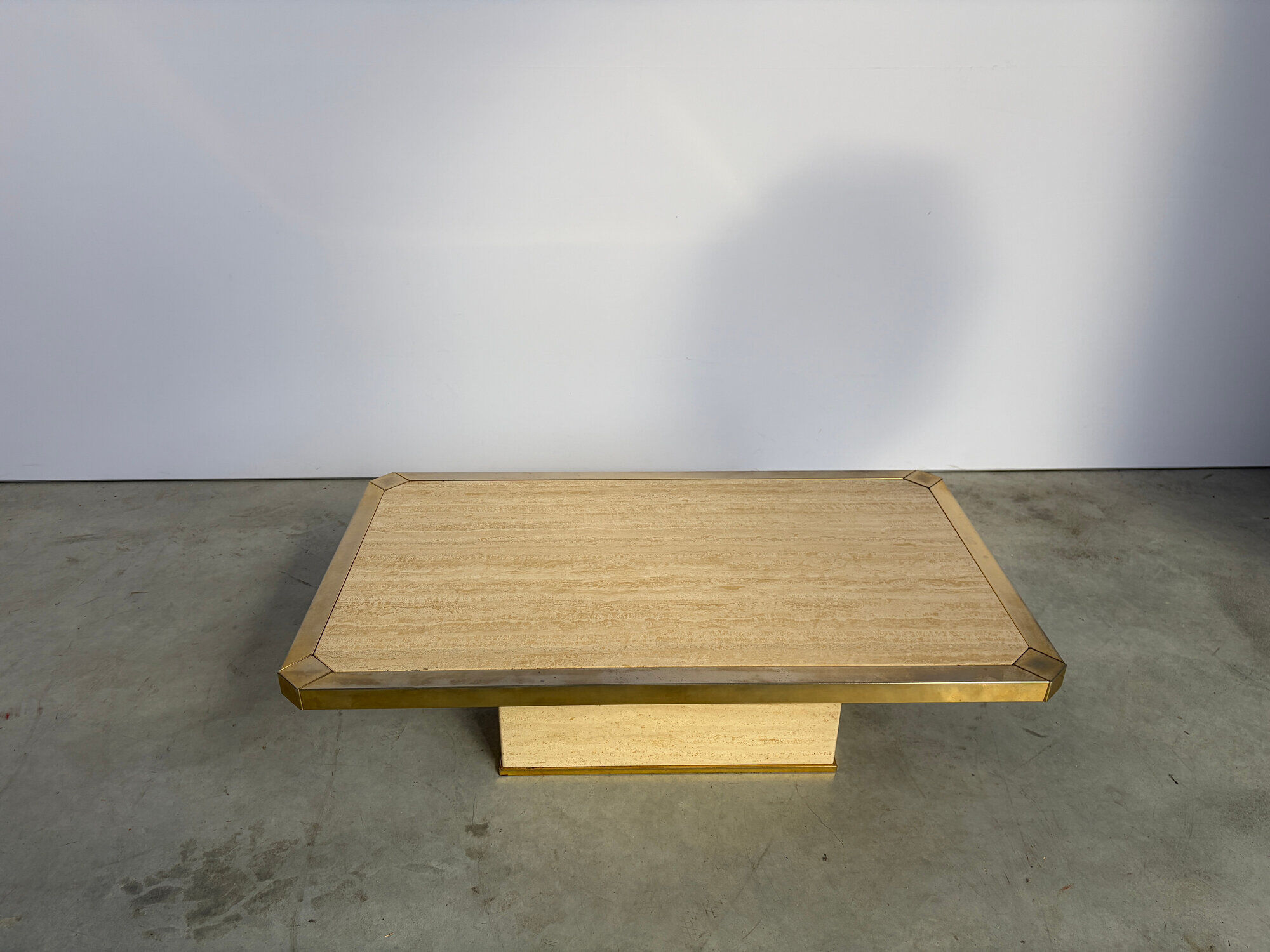 Vintage travertine and brass coffee table, 1970s