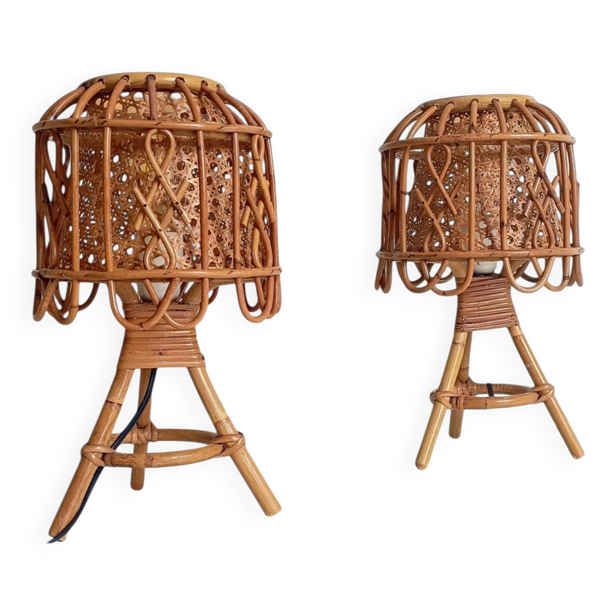 Mid-Century French Riviera Bamboo and Rattan Table Lamps, 1960s