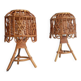 Mid-Century French Riviera Bamboo and Rattan Table Lamps, 1960s