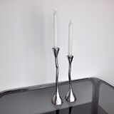 Pair of zigzag candle holders, solid aluminum and polished stone, art3, Spain, 1970