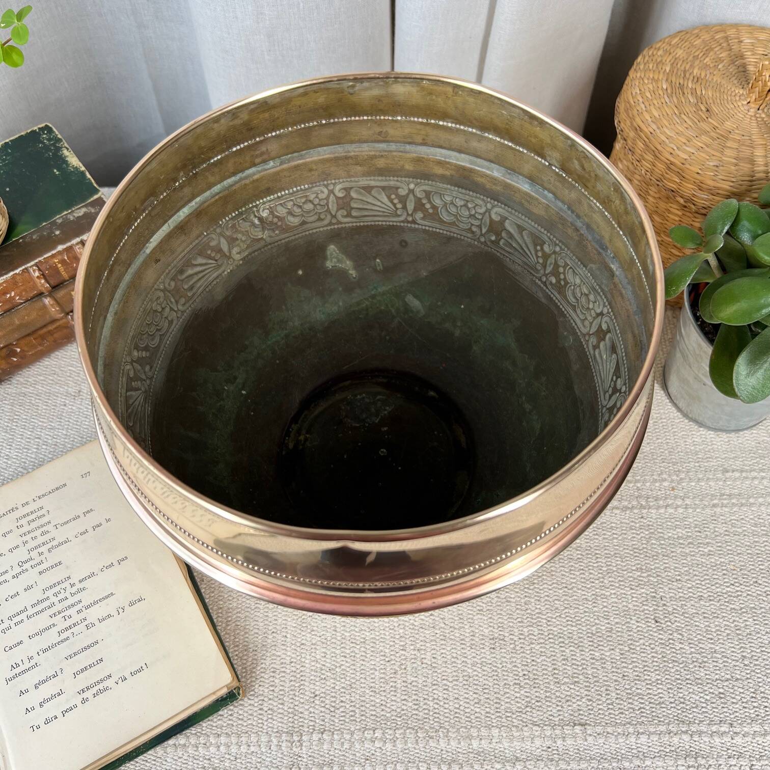 Large vintage brass planter