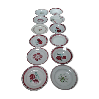 Lot of 12 old plates dominant red