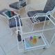 Pair of ottoman armchairs with wrought iron serving trolley, vintage garden, old design