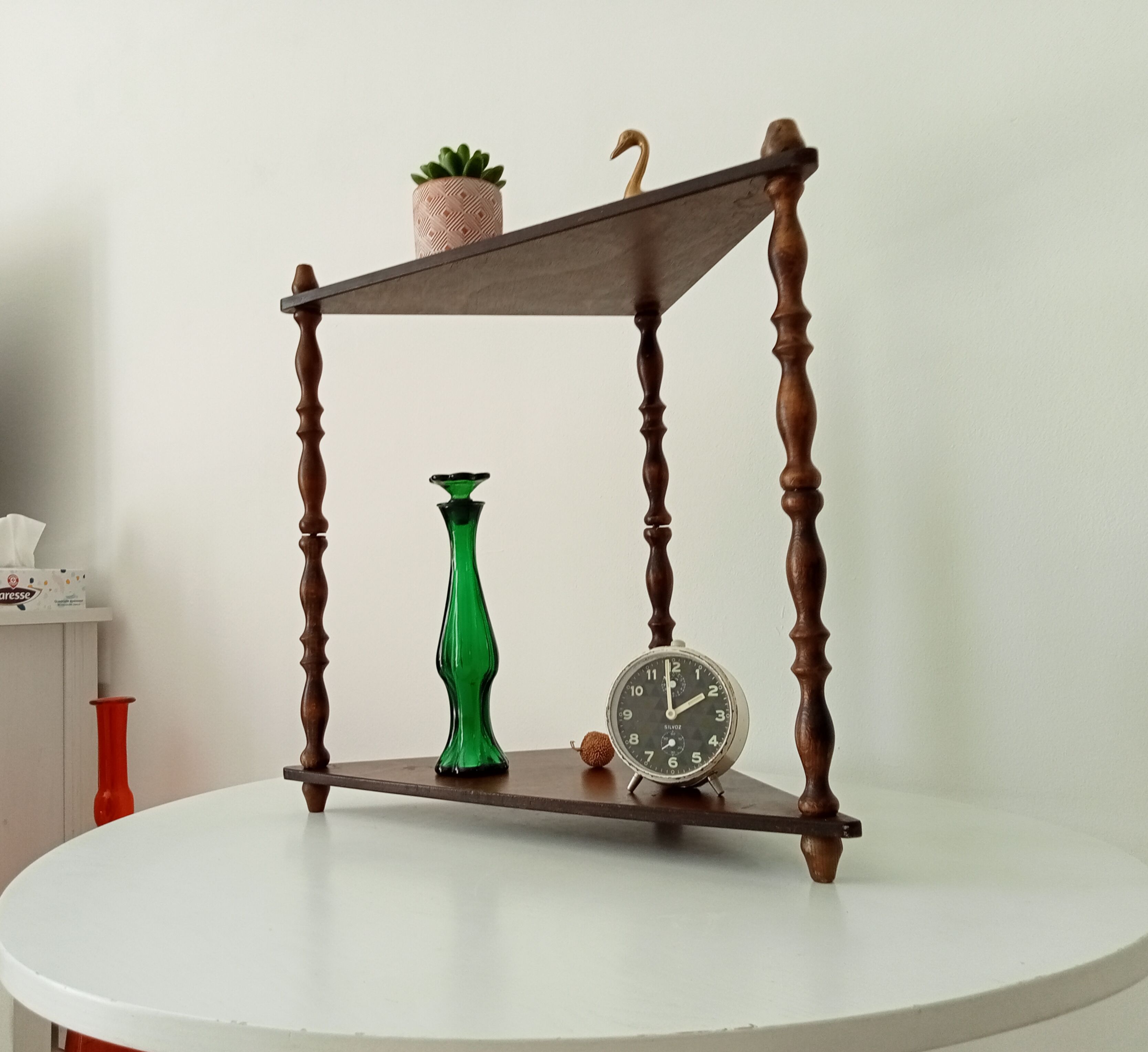 Vintage turned wood wall shelf