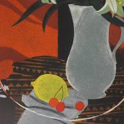 Yves ganne: lilies on an orange background, original signed lithograph