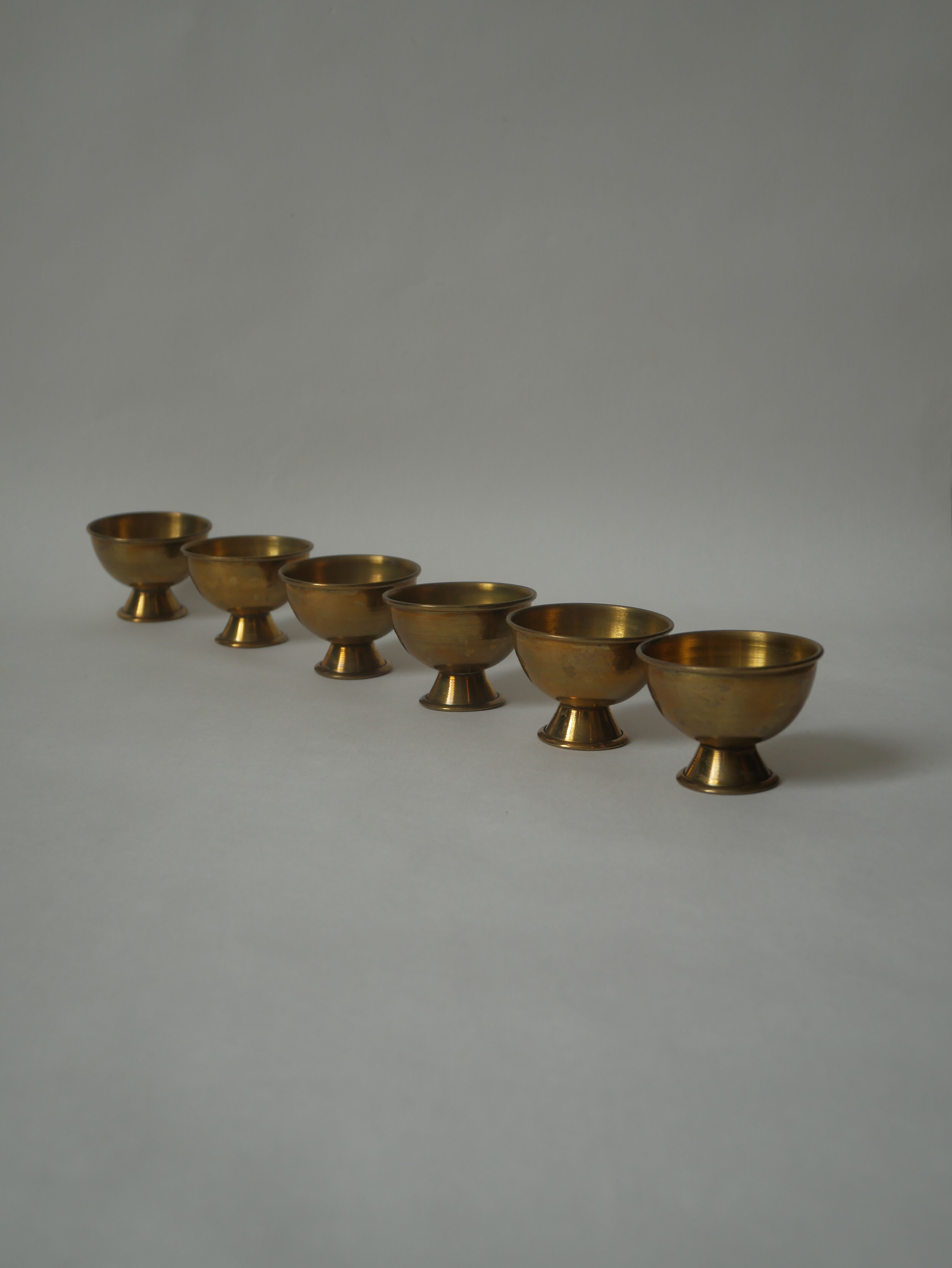 Set of 6 vintage brass egg cups
