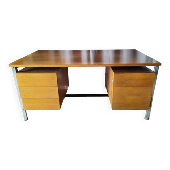 Vintage 70s desk - wood and chrome metal