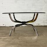 Vintage coffee table with smoked glass top and chrome frame