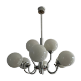 Space age chandelier in opaline and chrome metal