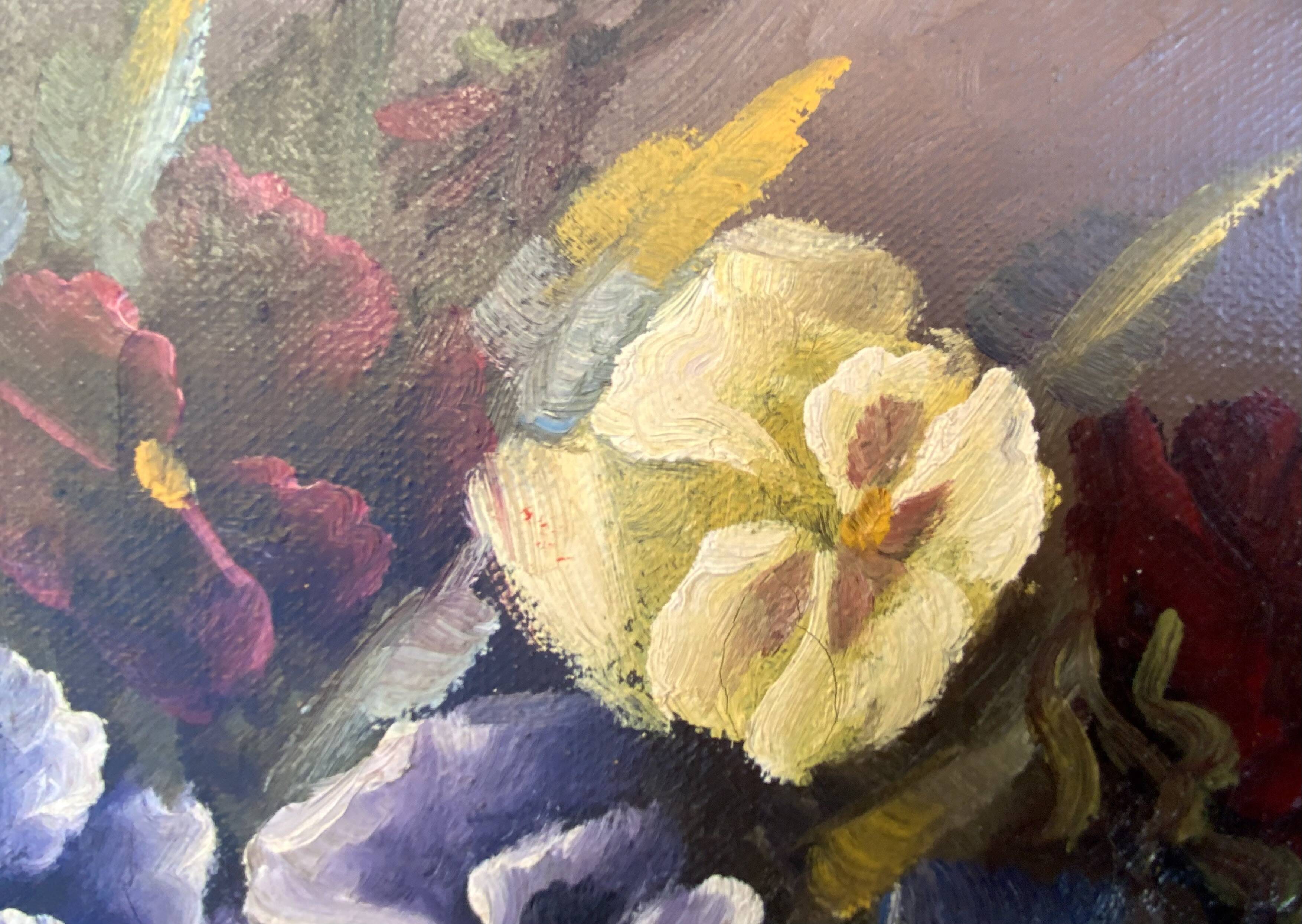 Vintage Art deco Still life with flowers Oil Paintingby A.Haaning, Denmark