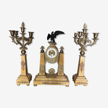 Garniture pendule portique obelisque ep Louis XVI bronze et marbre
