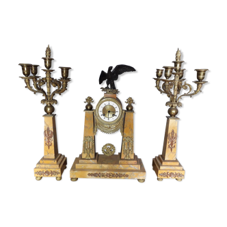 Garniture pendule portique obelisque ep Louis XVI bronze et marbre