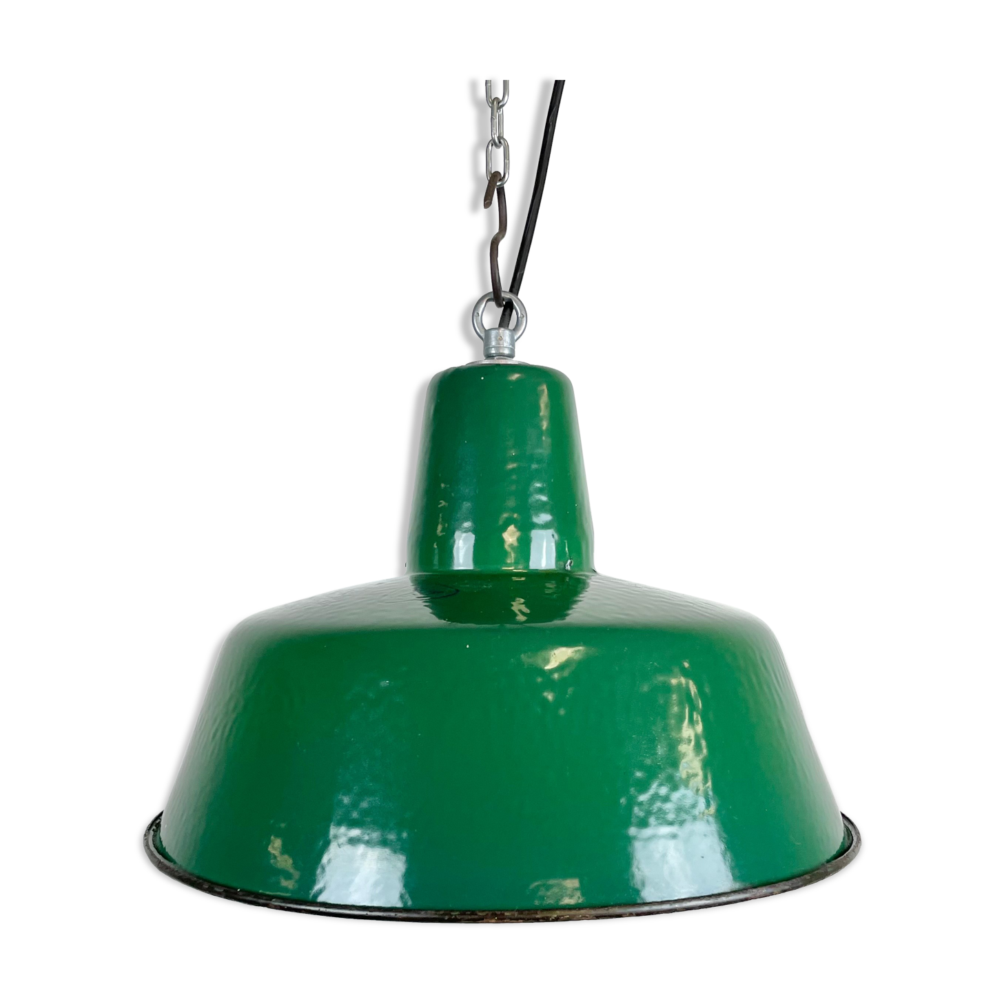 Industrial Green Enamel Pendant Lamp, 1960s