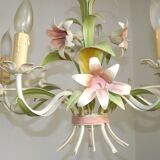 Vintage french 5 arm tied bouquet toleware chandelier pink lily flowers 4264