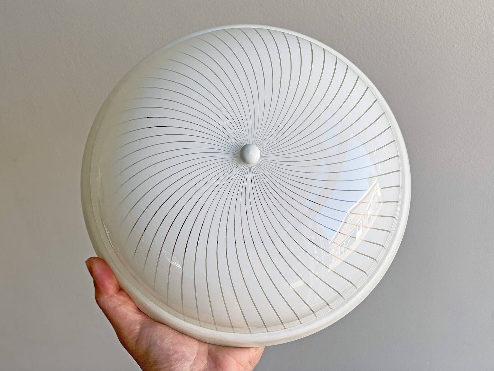 Vintage space age ceiling lamp, plastic striped shade