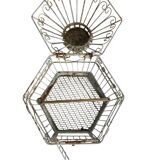 Vintage hexagonal metal birdcage from around 1940.