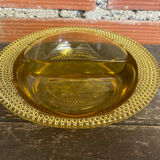 Bol Vide Poche Ancien Verre Moulé Jaune Ambré Rang De Perles Années 50