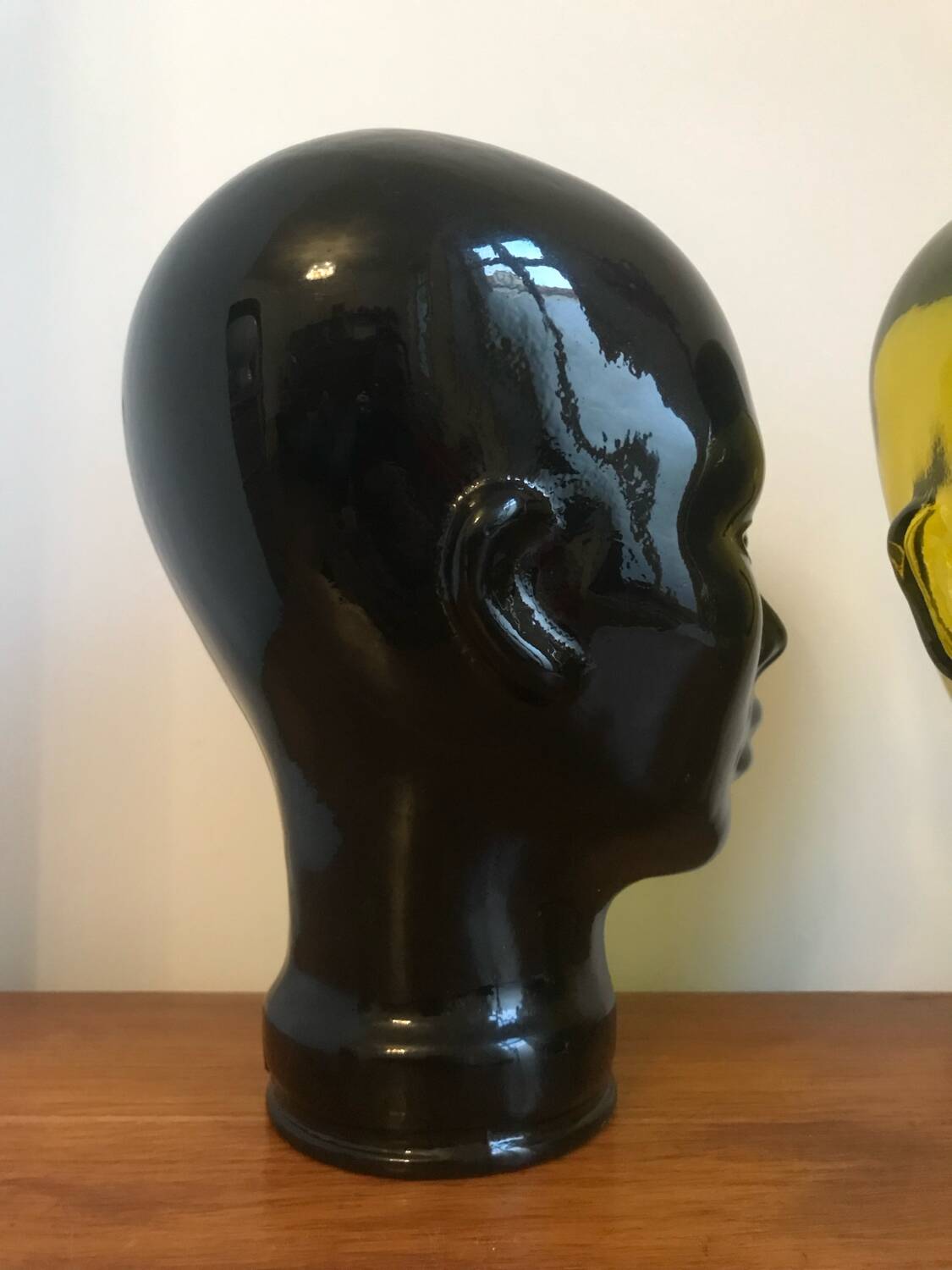 Antique Vintage Black Glass Hat Head