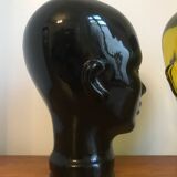 Ancienne tête à chapeau en verre noir vintage