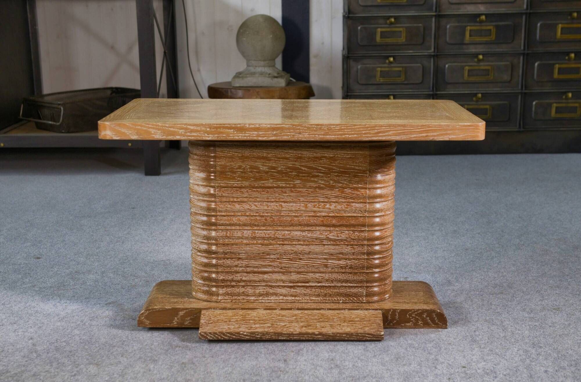 Oak side table attributed to Gaston Poisson, 1960s.
