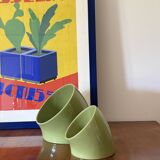 Space age set of 2 green ceramic vide poche, Sicart Italy ca. 1970