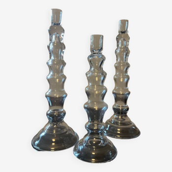 Trio of designer blown glass candle holders