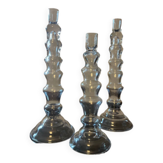 Trio of designer blown glass candle holders