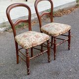 2 Louis Philippe chairs in curved solid wood and floral fabric