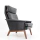Fauteuil à dossier haut en cuir teck 1970, Danemark
