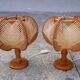 Pair of Scandinavian vintage wood and wire bedside lamps