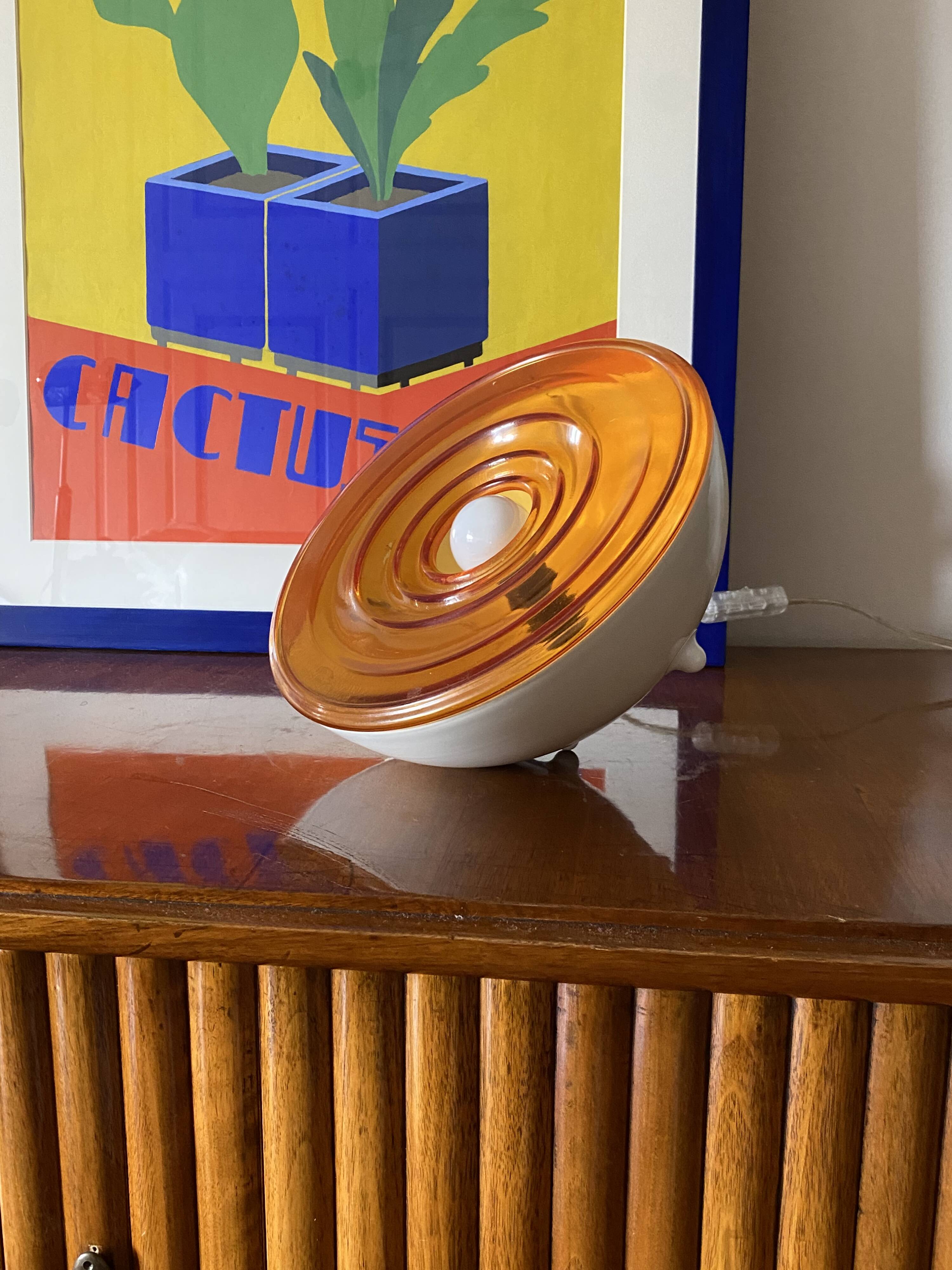 Space Age Orange glass table lamp, France 1970s