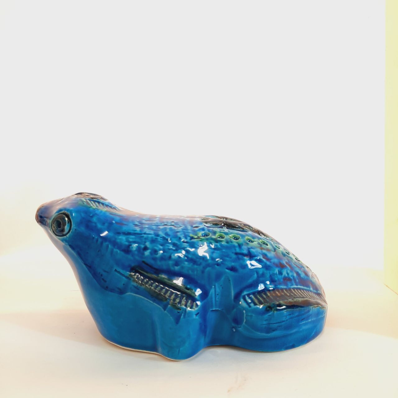 Vintage frog statue, Aldo Londi for Bitossi, Rimini blue series.