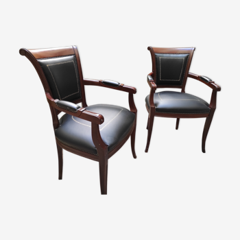 Genoveva armchairs directoire style black leather border gold