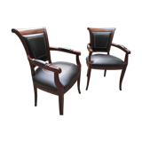 Genoveva armchairs directoire style black leather border gold