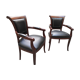 Fauteuils Genoveva style directoire cuir noir liseré or