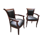 Fauteuils Genoveva style directoire cuir noir liseré or